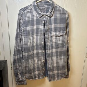 Falls Creek Gray and White Waffle Plaid Casual Button Down Shirt No Tuck